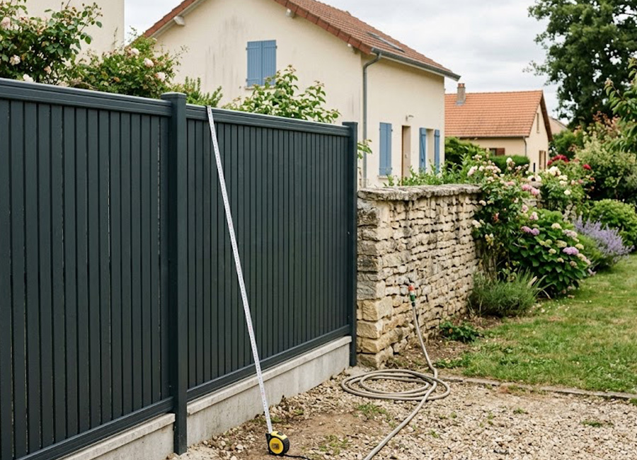 Mesure de la hauteur d'une clôture aluminium en limite de propriété selon les règles du PLU
